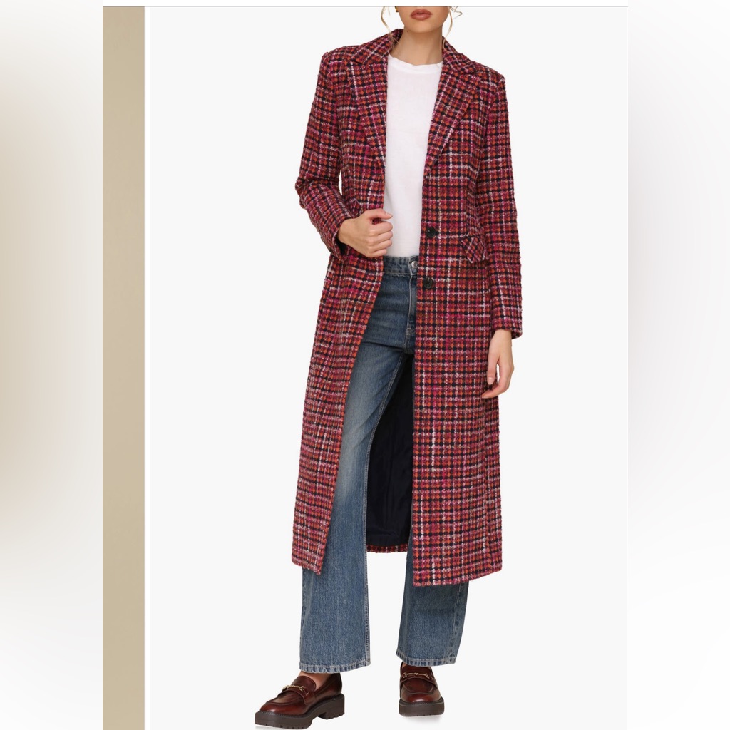 Avec Les Filles Single-Breasted Multicolored Tweed Maxi Coat Small